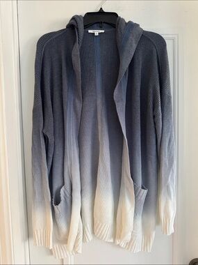 Splendid Hooded Ribbed Cardigan - blue to Cream Ombre